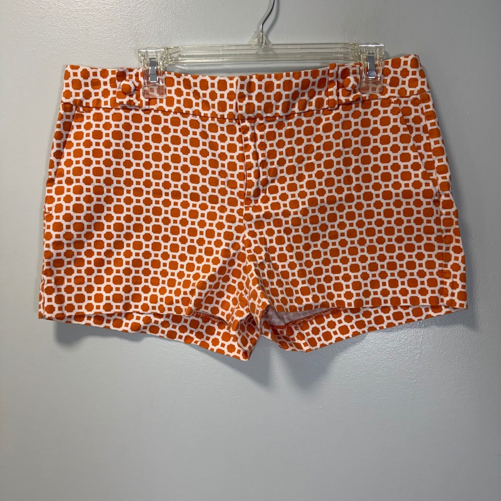 Banana Republic Ryan Fit‎ Shorts Orange White Geometric Print Cotton Stretch 12